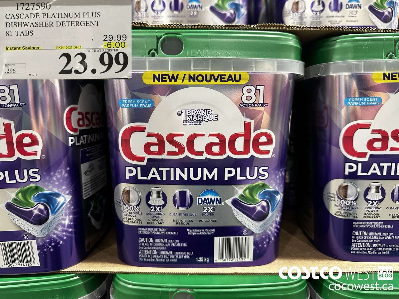 1727590 CASCADE PLATINUM PLUS DISHWASHER DETERGENT 81 TABS ($6.00 INSTANT SAVINGS EXPIRES ON 2025-09-14) $23.99
