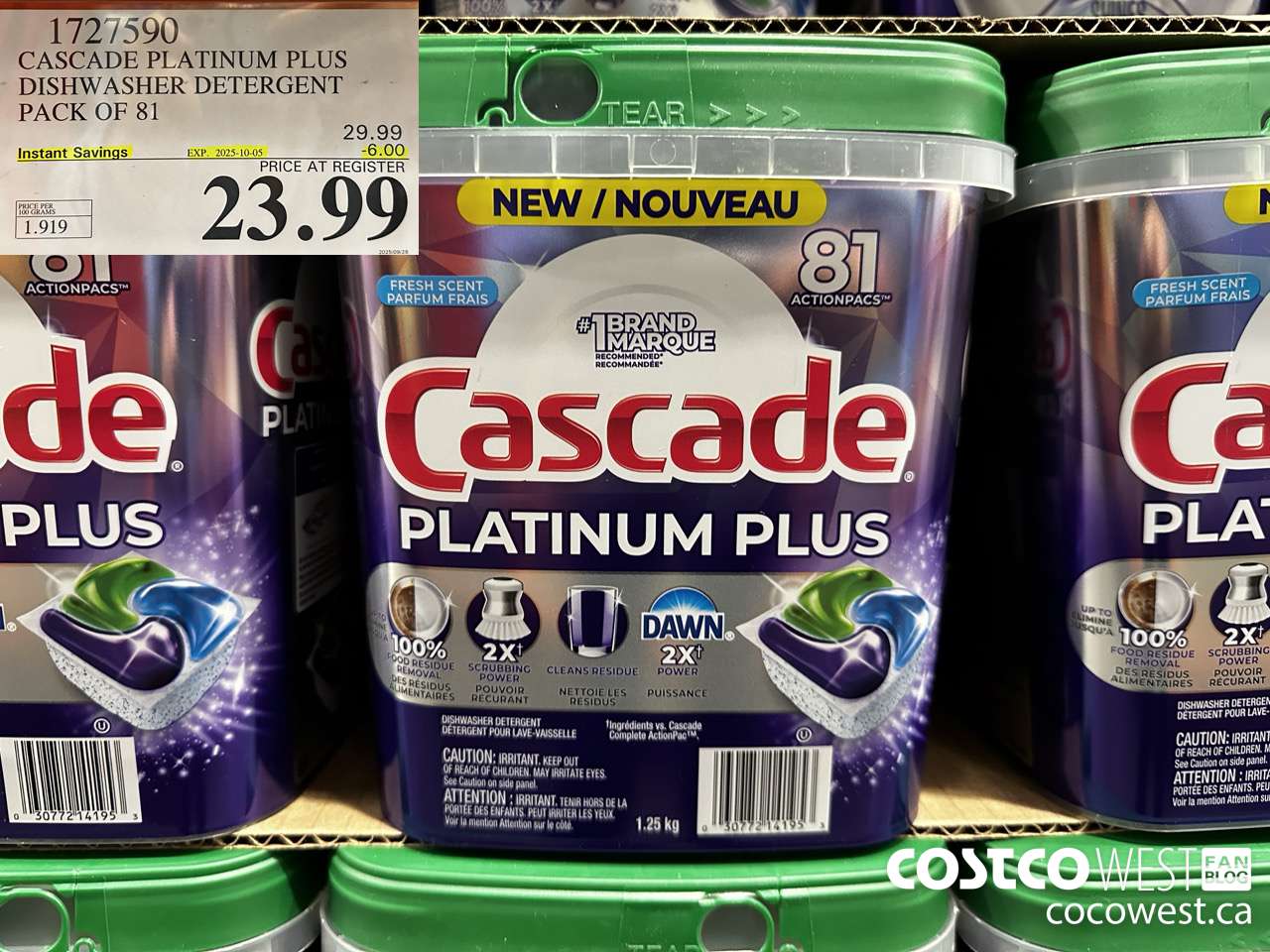 1727590 CASCADE PLATINUM PLUS DISHWASHER DETERGENT 81 TABS ($6.00 INSTANT SAVINGS EXPIRES ON 2025-10-05) $23.99