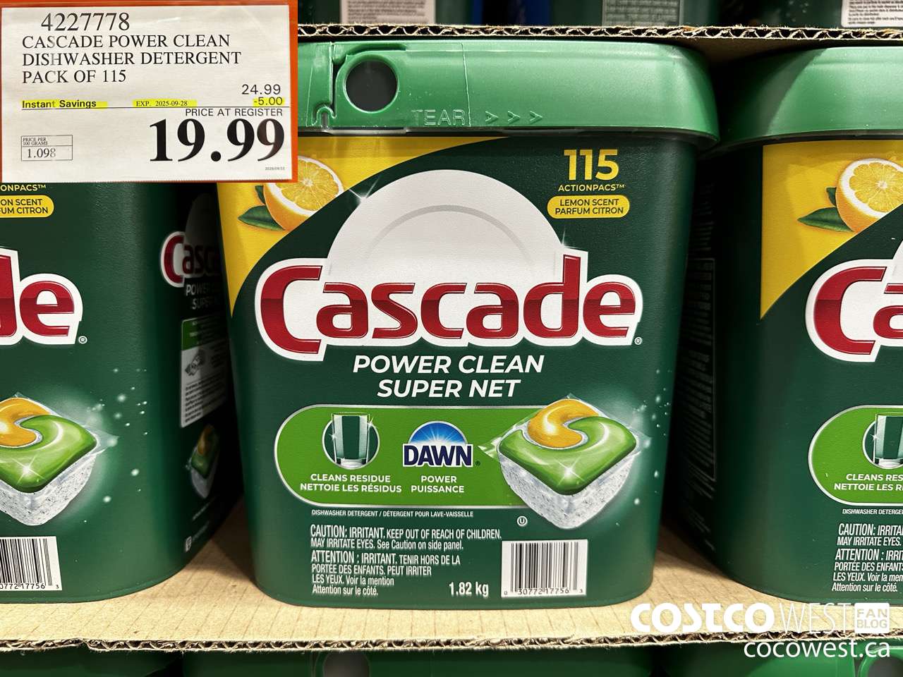 4227778 CASCADE POWER CLEAN DISHWASHER DETERGENT 115 COUNT ($5.00 INSTANT SAVINGS EXPIRES ON 2025-09-28) $19.99