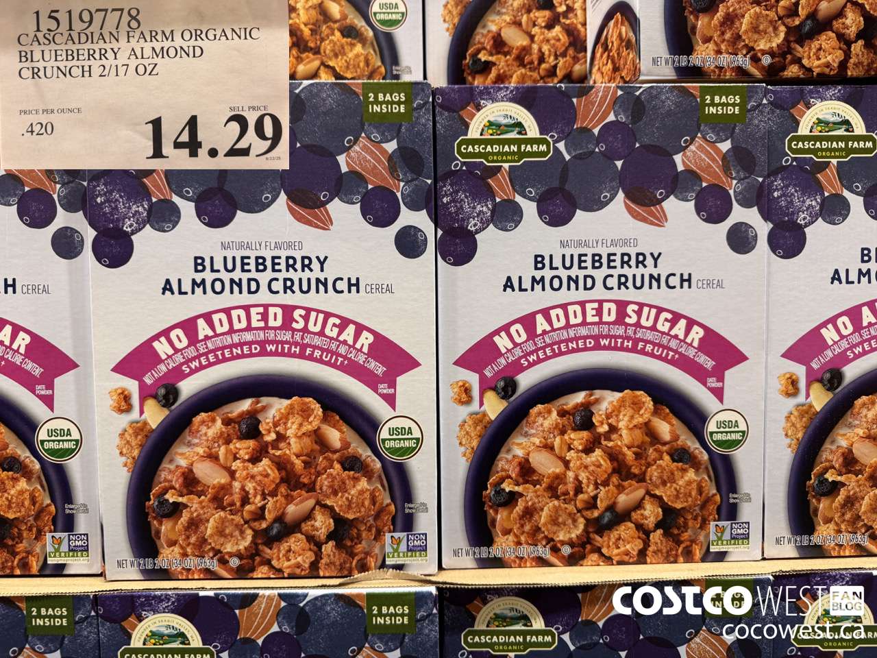 1519778 CASCADIAN FARM ORGANIC BLUEBERRY ALMOND CRUNCH 2/17 OZ $14.29