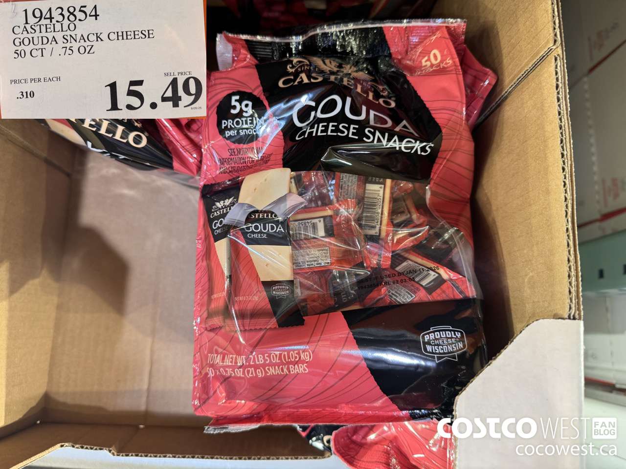 1943854 CASTELLO GOUDA SNACK CHEESE 50 CT / .75 OZ $15.49