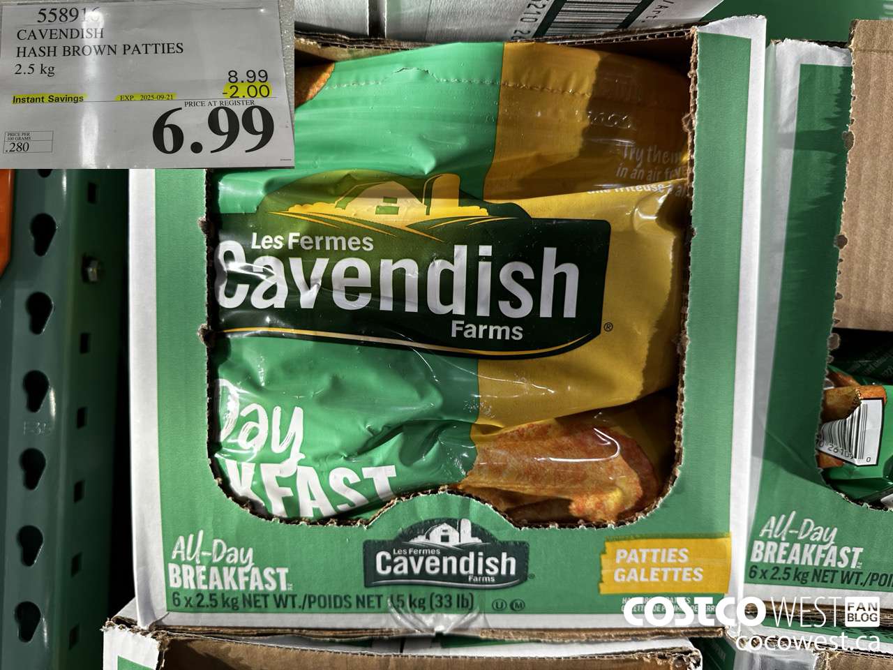 558916 CAVENDISH HASH BROWN PATTIES 2.5 kg ($2.00 INSTANT SAVINGS EXPIRES ON 2025-09-21) $6.99
