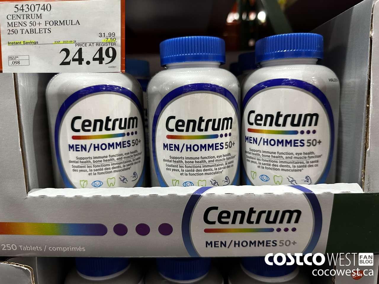 5430740 CENTRUM MENS 50+ 250 TABLETS ($7.50 INSTANT SAVINGS EXPIRES ON 2025-09-28) $24.49