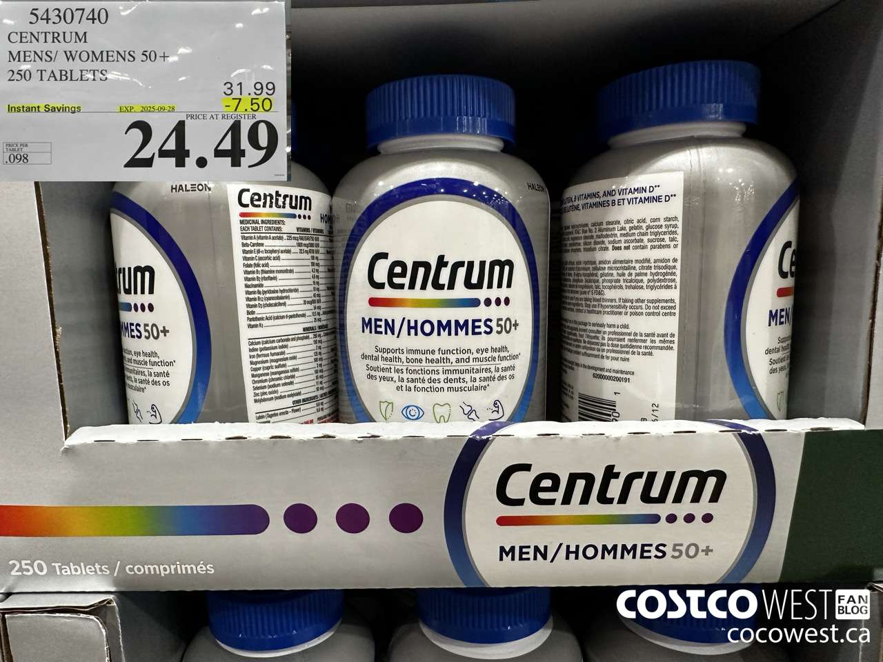 5430740 CENTRUM MENS 50+ 250 TABLETS ($7.50 INSTANT SAVINGS EXPIRES ON 2025-09-28) $24.49