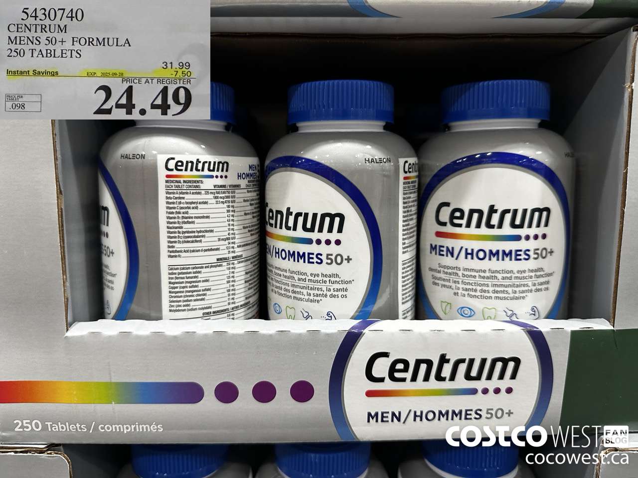 5430740 CENTRUM MENS 50+ 250 TABLETS ($7.50 INSTANT SAVINGS EXPIRES ON 2025-09-28) $24.49