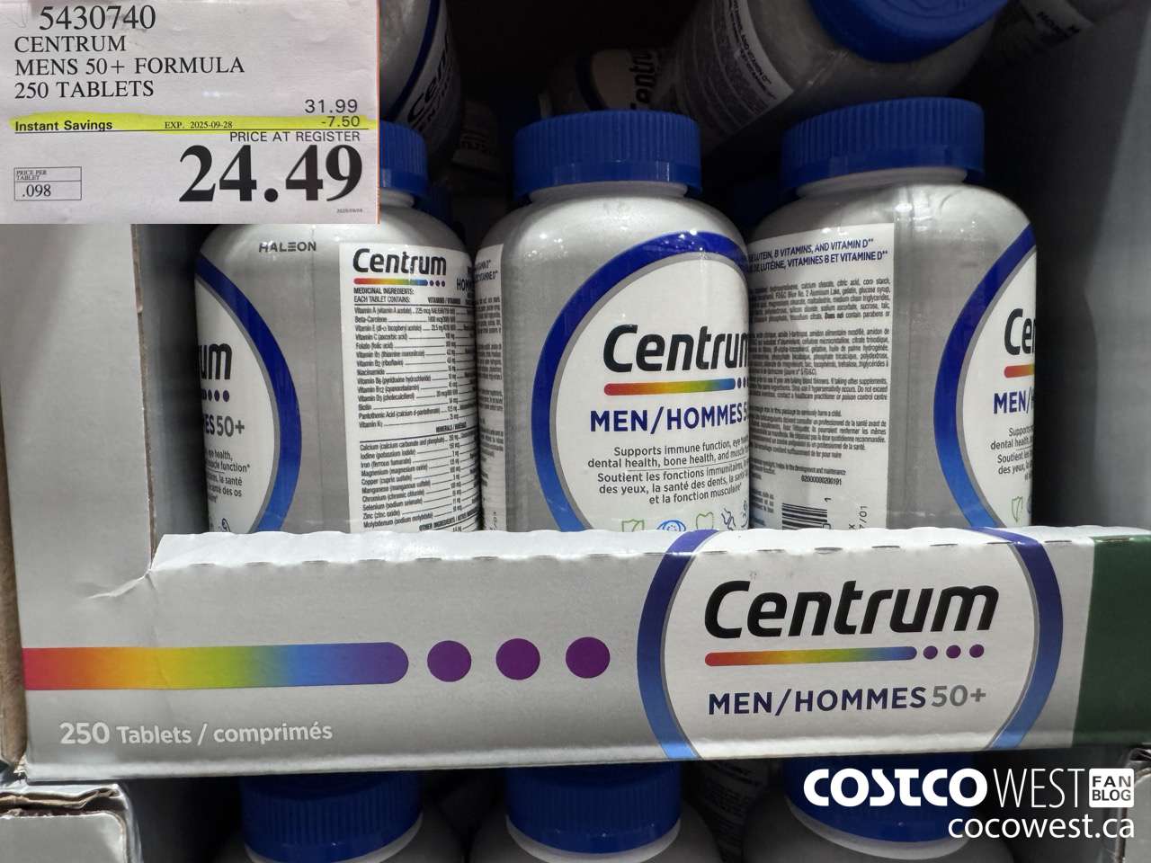5430740 CENTRUM MENS 50+ 250 TABLETS ($7.50 INSTANT SAVINGS EXPIRES ON 2025-09-28) $24.49