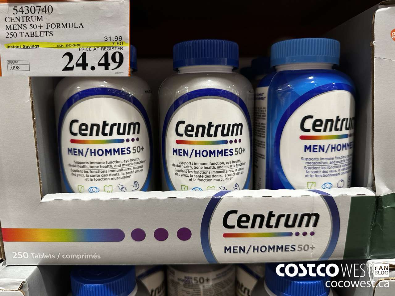 5430740 CENTRUM MENS 50+ 250 TABLETS ($7.50 INSTANT SAVINGS EXPIRES ON 2025-09-28) $24.49