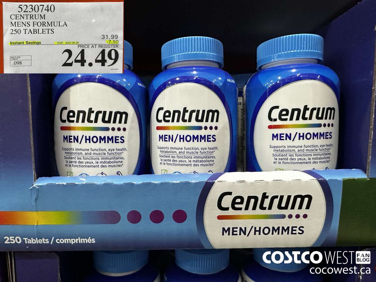 5230740 CENTRUM MEN 250 TABLETS ($7.50 INSTANT SAVINGS EXPIRES ON 2025-09-28) $24.49