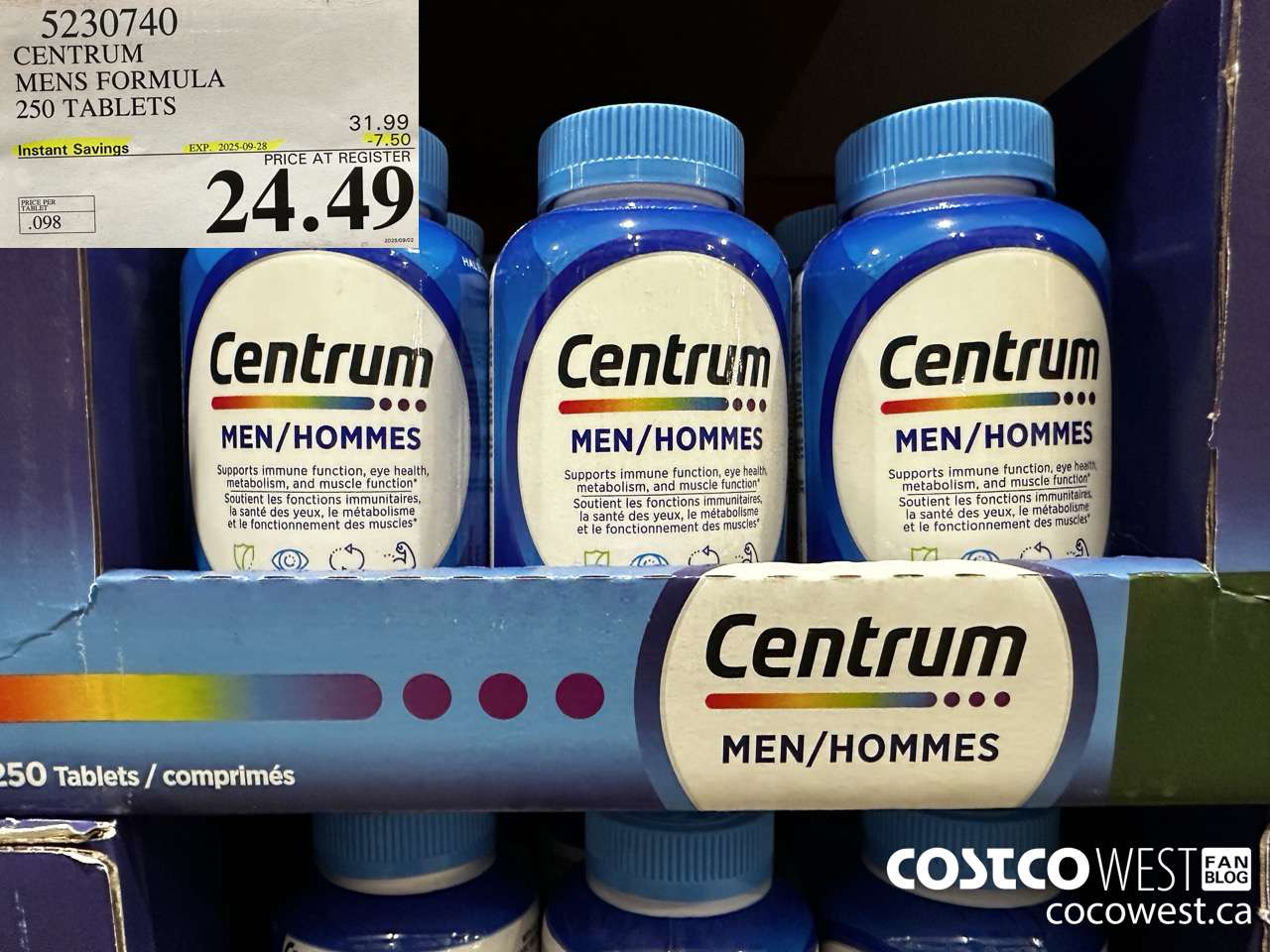 5230740 CENTRUM MEN 250 TABLETS ($7.50 INSTANT SAVINGS EXPIRES ON 2025-09-28) $24.49