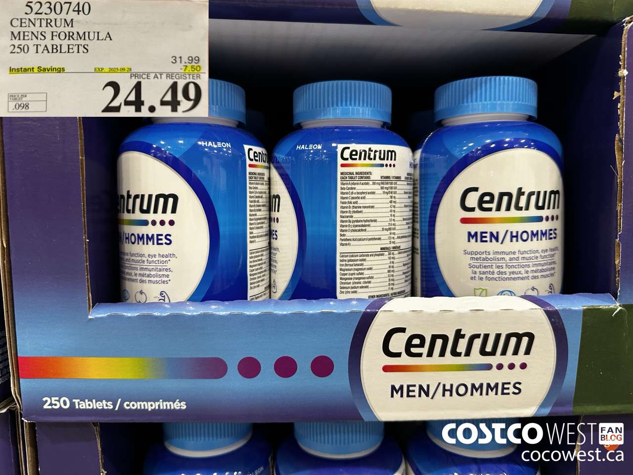 5230740 CENTRUM MEN 250 TABLETS ($7.50 INSTANT SAVINGS EXPIRES ON 2025-09-28) $24.49