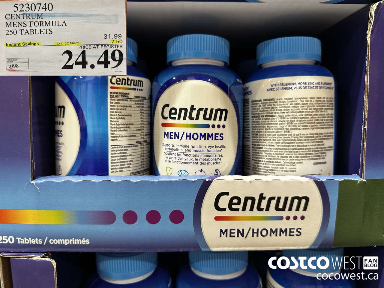 5230740 CENTRUM MEN 250 TABLETS ($7.50 INSTANT SAVINGS EXPIRES ON 2025-09-28) $24.49