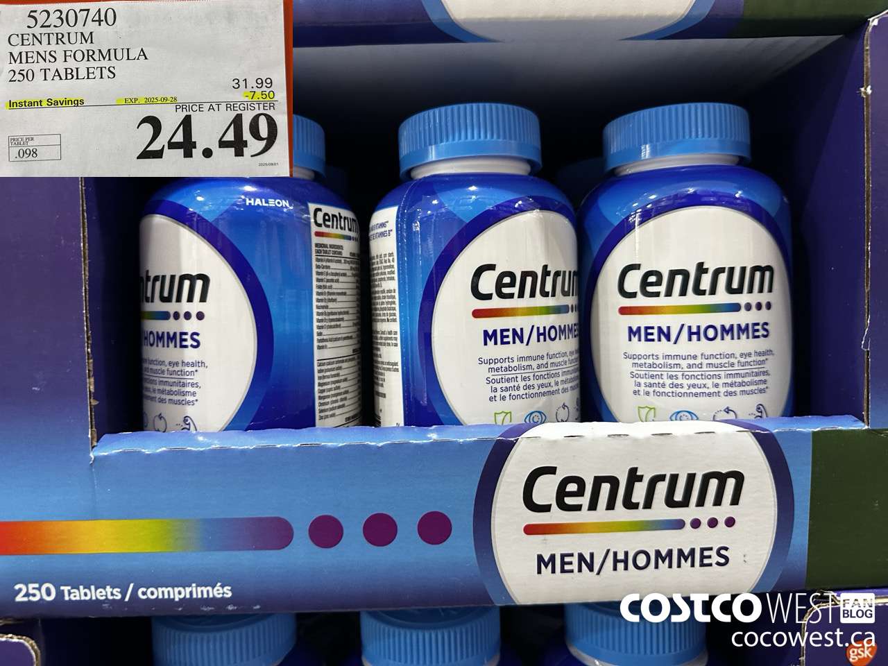 5230740 CENTRUM MEN 250 TABLETS ($7.50 INSTANT SAVINGS EXPIRES ON 2025-09-28) $24.49