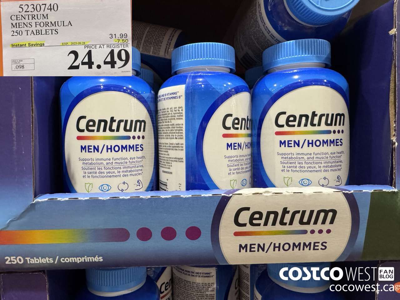 5230740 CENTRUM MEN 250 TABLETS ($7.50 INSTANT SAVINGS EXPIRES ON 2025-09-28) $24.49