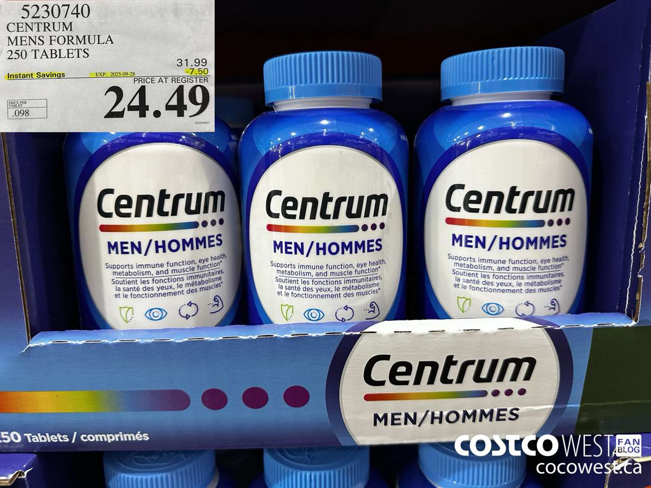 5230740 CENTRUM MEN 250 TABLETS ($7.50 INSTANT SAVINGS EXPIRES ON 2025-09-28) $24.49