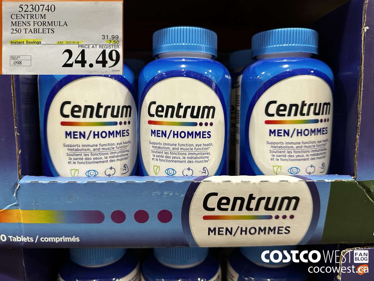 5230740 CENTRUM MEN 250 TABLETS ($7.50 INSTANT SAVINGS EXPIRES ON 2025-09-28) $24.49