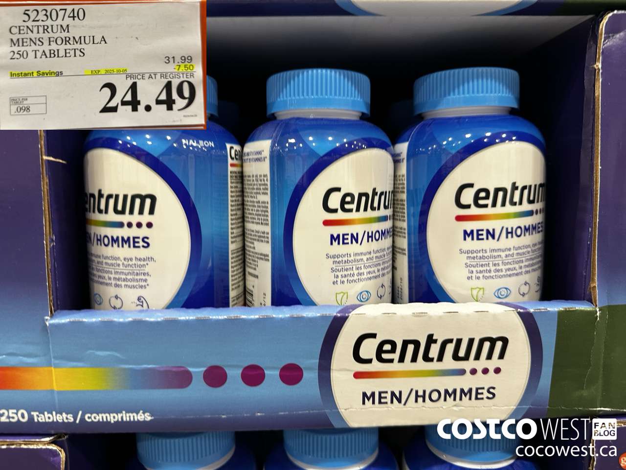 5230740 CENTRUM MEN 250 TABLETS ($7.50 INSTANT SAVINGS EXPIRES ON 2025-10-05) $24.49