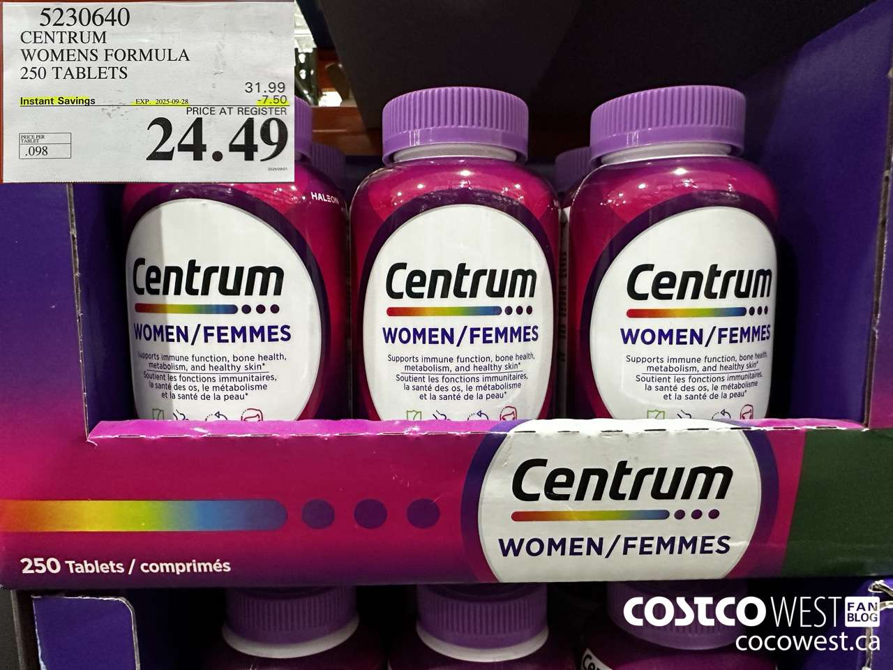 5230640 CENTRUM WOMEN 250 TABLETS ($7.50 INSTANT SAVINGS EXPIRES ON 2025-09-28) $24.49