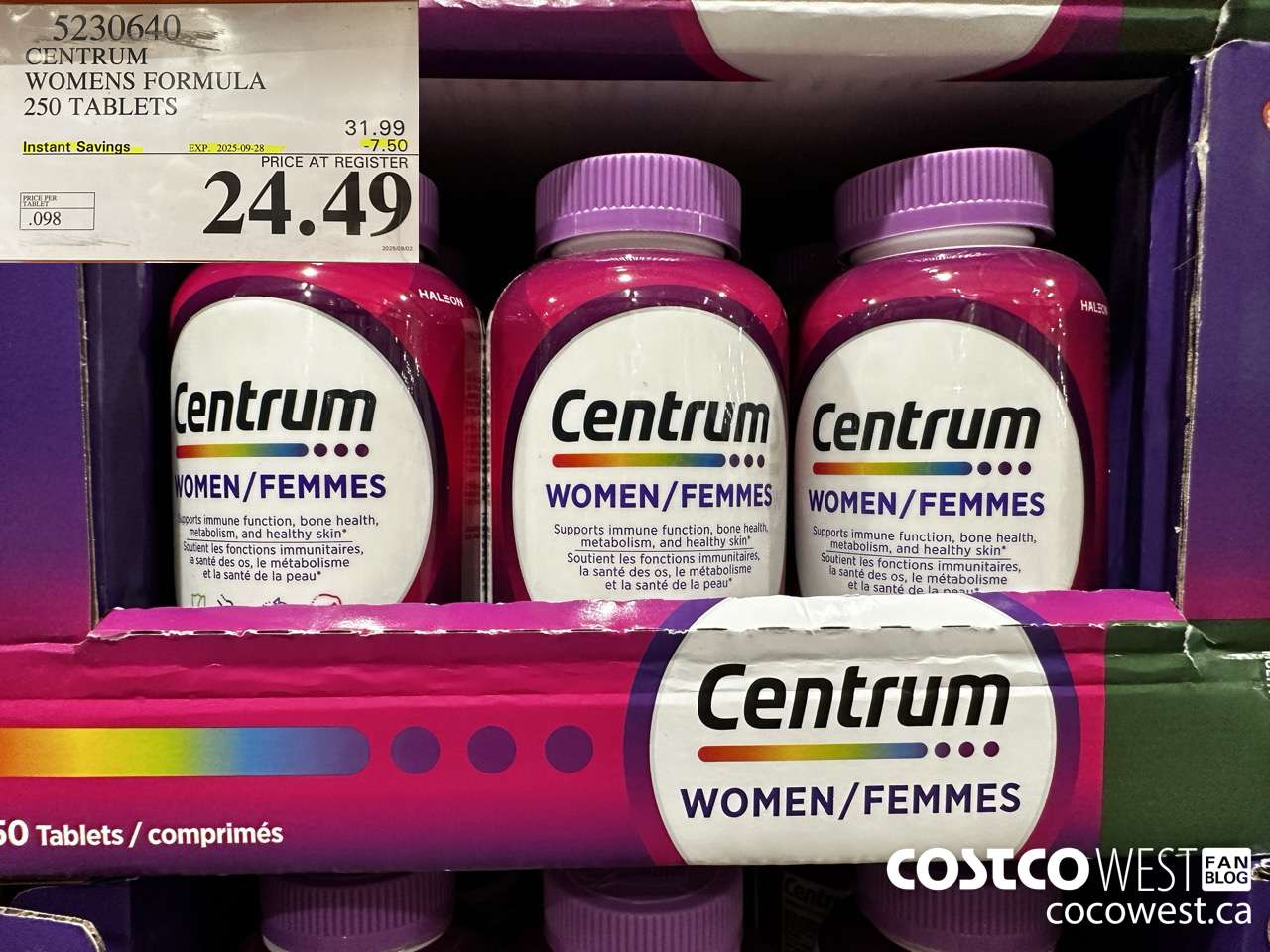 5230640 CENTRUM WOMEN 250 TABLETS ($7.50 INSTANT SAVINGS EXPIRES ON 2025-09-28) $24.49
