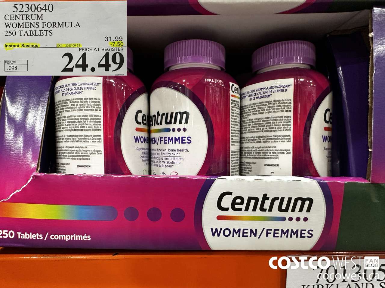 5230640 CENTRUM WOMEN 250 TABLETS ($7.50 INSTANT SAVINGS EXPIRES ON 2025-09-28) $24.49