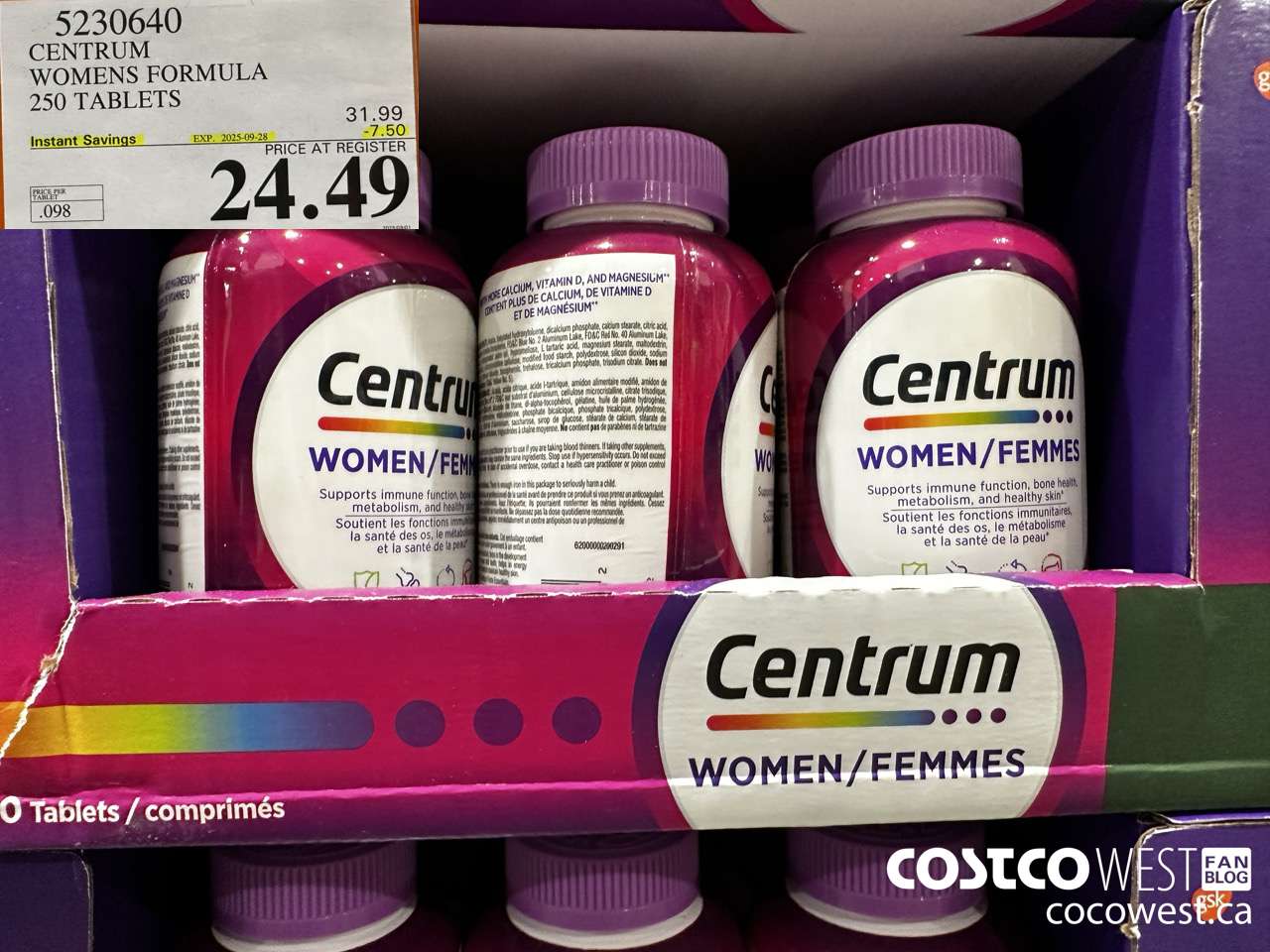 5230640 CENTRUM WOMEN 250 TABLETS ($7.50 INSTANT SAVINGS EXPIRES ON 2025-09-28) $24.49