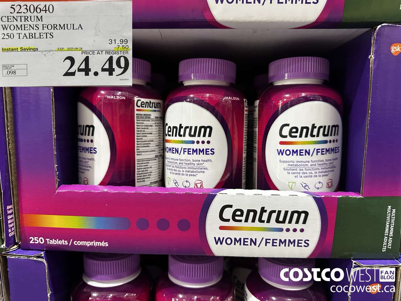 5230640 CENTRUM WOMEN 250 TABLETS ($7.50 INSTANT SAVINGS EXPIRES ON 2025-09-28) $24.49