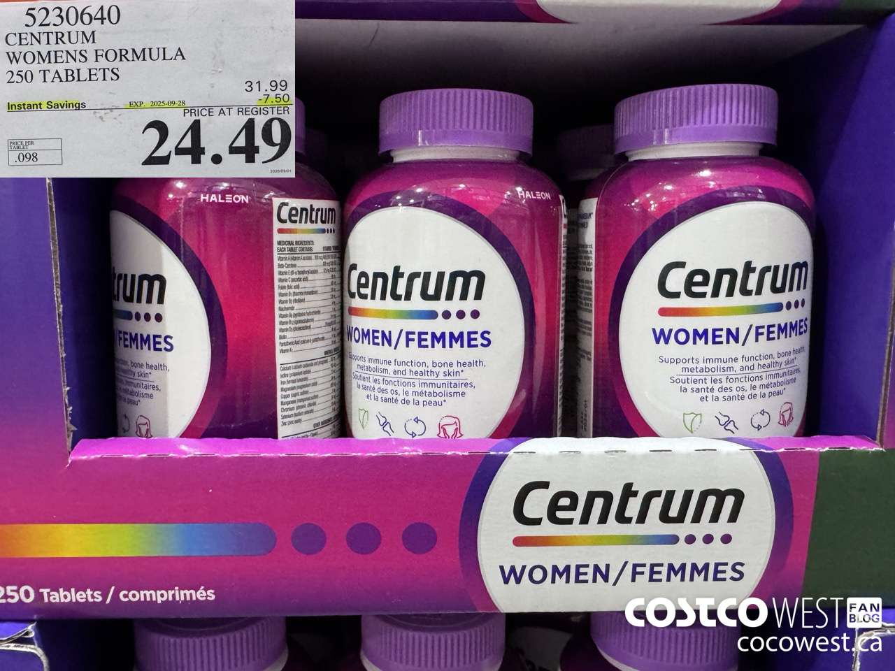 5230640 CENTRUM WOMEN 250 TABLETS ($7.50 INSTANT SAVINGS EXPIRES ON 2025-09-28) $24.49
