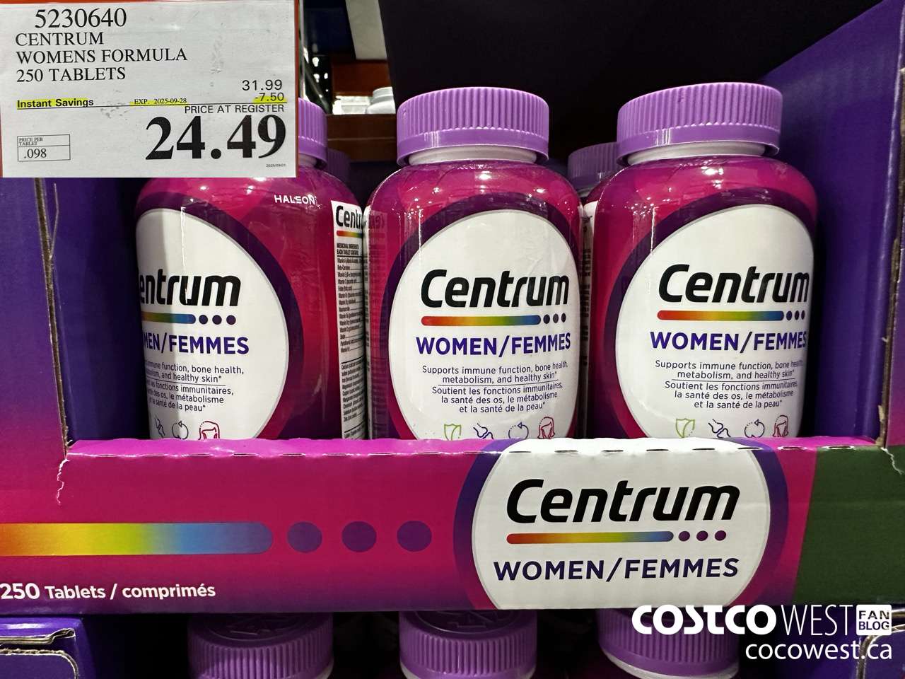 5230640 CENTRUM WOMEN 250 TABLETS ($7.50 INSTANT SAVINGS EXPIRES ON 2025-09-28) $24.49