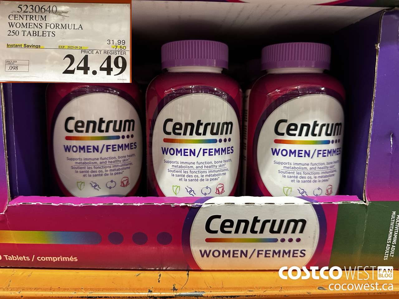 5230640 CENTRUM WOMEN 250 TABLETS ($7.50 INSTANT SAVINGS EXPIRES ON 2025-09-28) $24.49