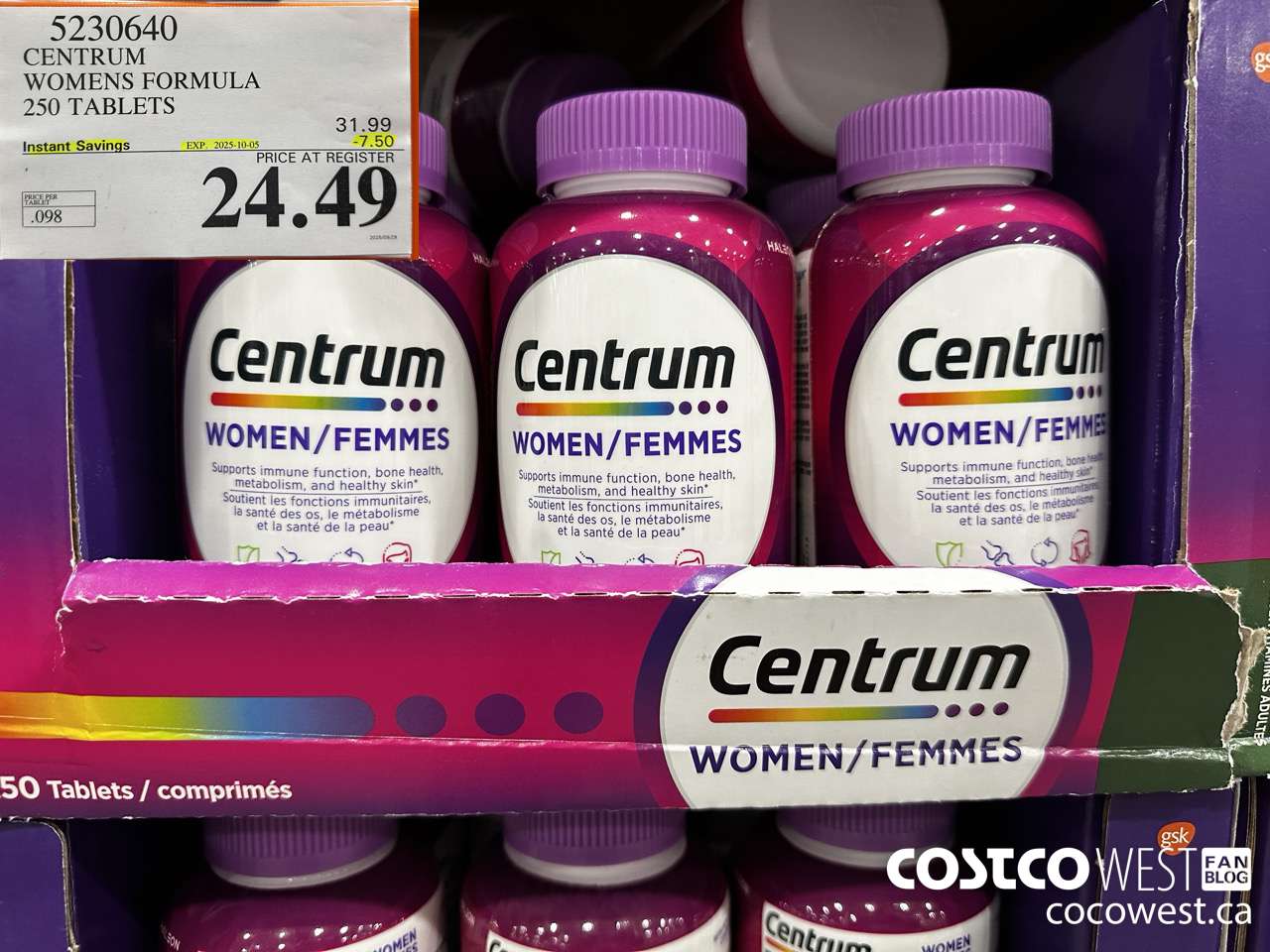 5230640 CENTRUM WOMEN 250 TABLETS ($7.50 INSTANT SAVINGS EXPIRES ON 2025-10-05) $24.49