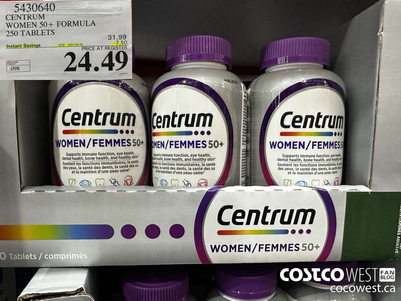 5430640 CENTRUM WOMEN 50+ 250 TABLET ($7.50 INSTANT SAVINGS EXPIRES ON 2025-09-28) $24.49