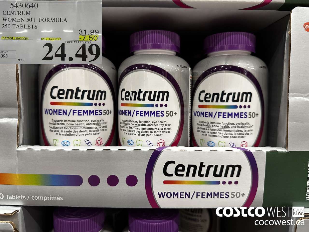 5430640 CENTRUM WOMEN 50+ 250 TABLET ($7.50 INSTANT SAVINGS EXPIRES ON 2025-09-28) $24.49