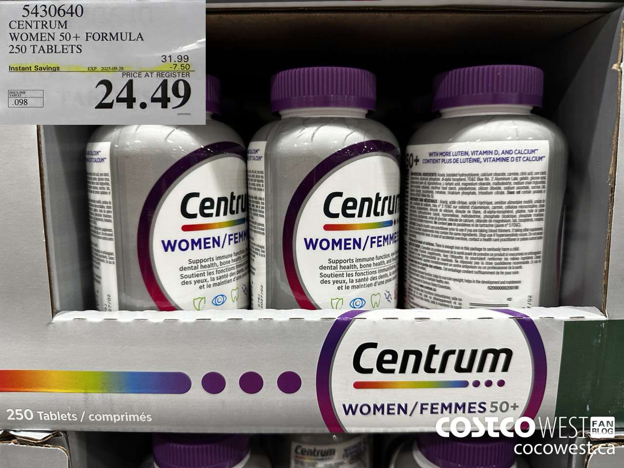 5430640 CENTRUM WOMEN 50+ 250 TABLET ($7.50 INSTANT SAVINGS EXPIRES ON 2025-09-28) $24.49