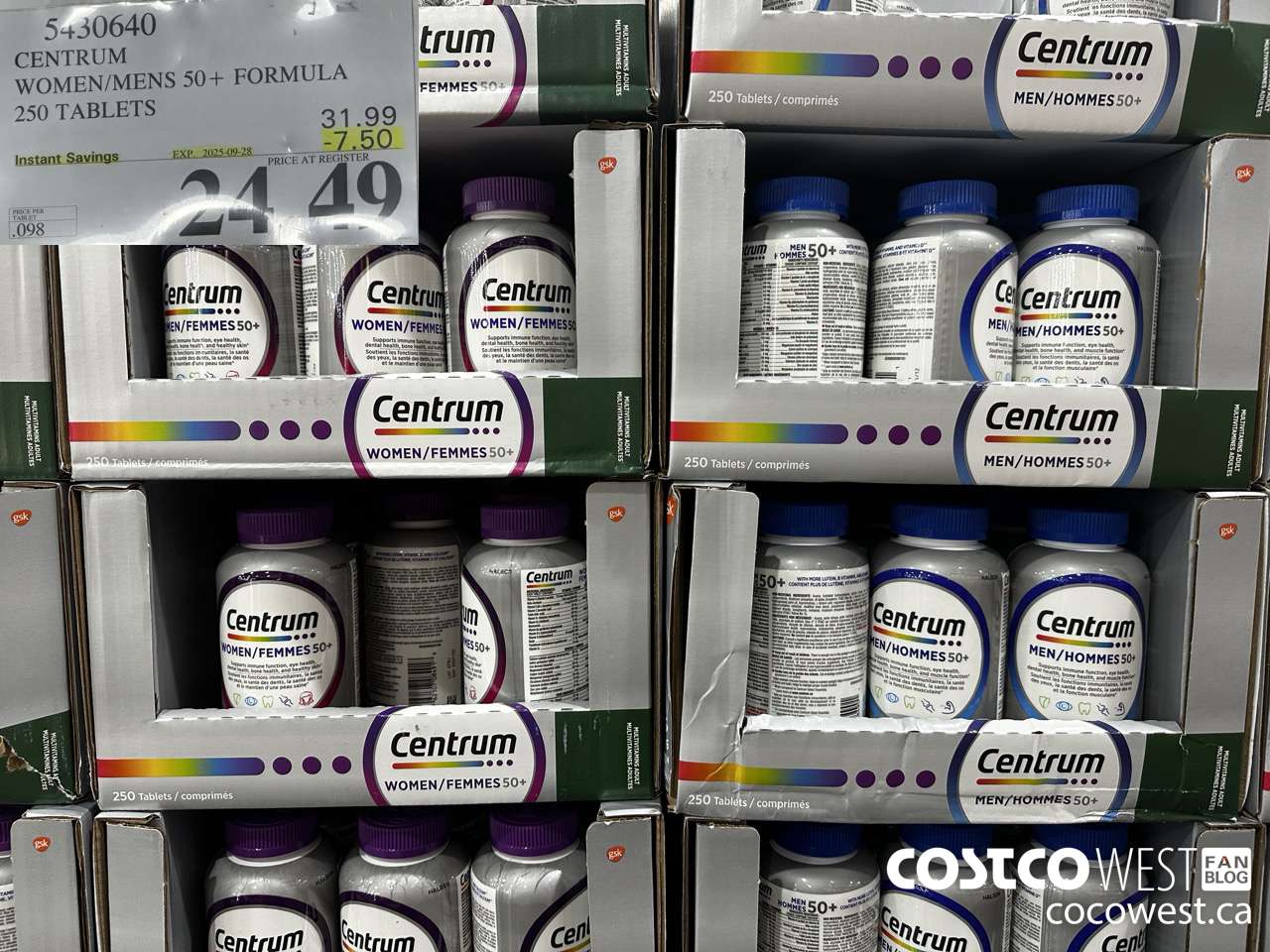 5430640 CENTRUM WOMEN 50+ 250 TABLET ($7.50 INSTANT SAVINGS EXPIRES ON 2025-09-28) $24.49