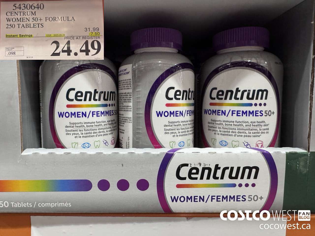 5430640 CENTRUM WOMEN 50+ 250 TABLET ($7.50 INSTANT SAVINGS EXPIRES ON 2025-09-28) $24.49