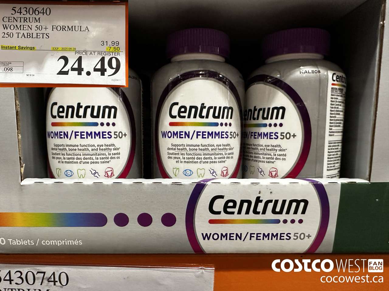 5430640 CENTRUM WOMEN 50+ 250 TABLET ($7.50 INSTANT SAVINGS EXPIRES ON 2025-09-28) $24.49