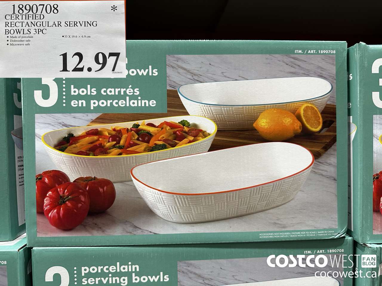 1890708 CERTIFIED RECTANGULAR SERVING BOWLS 3PC $12.97