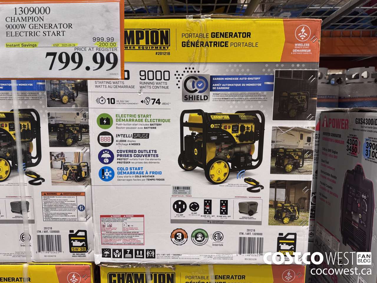 1309000 CHAMPION 9000W GENERATOR ELECTRIC START ($200.00 INSTANT SAVINGS EXPIRES ON 2025-09-28) $799.99