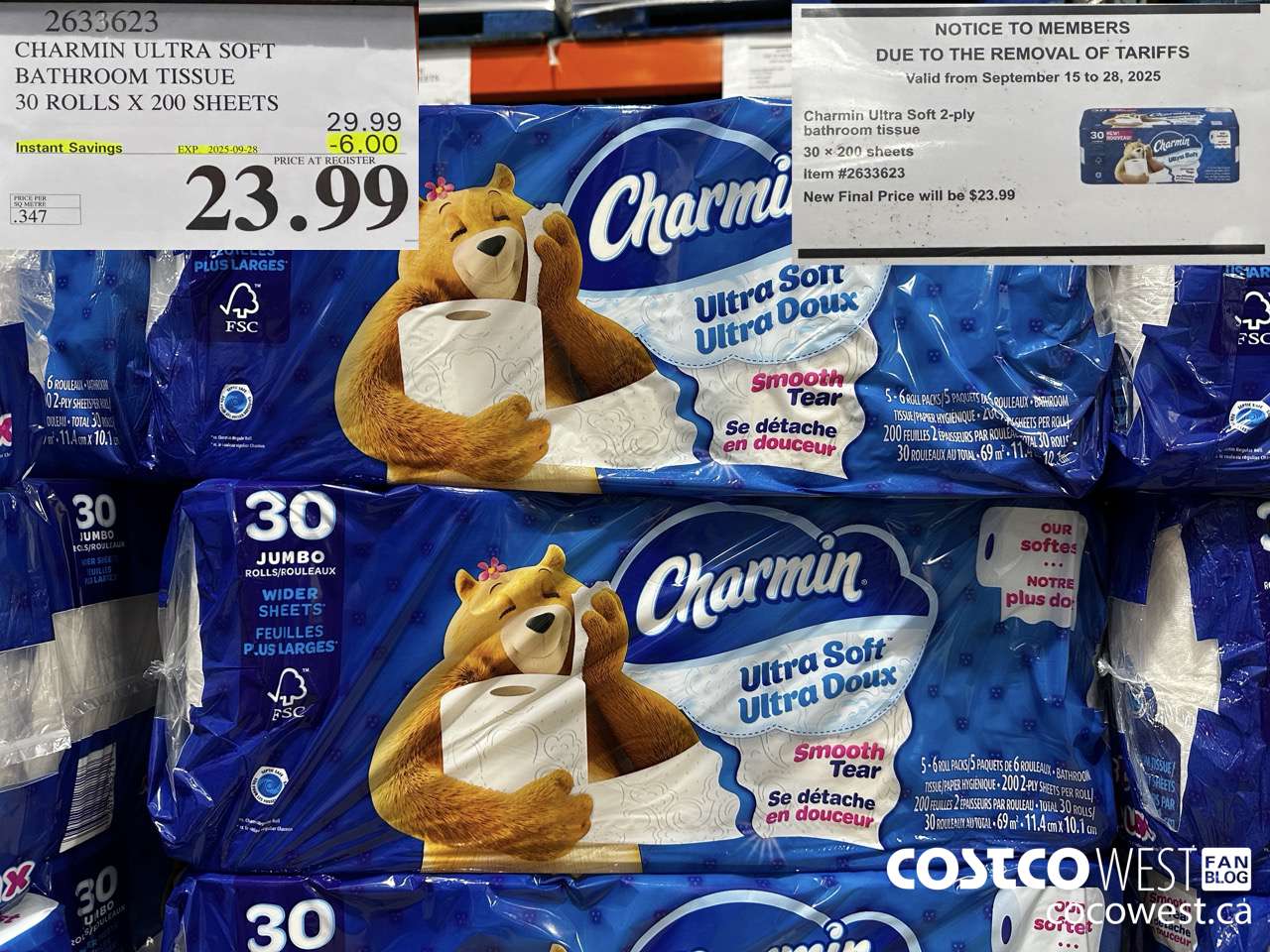 2633623 CHARMIN ULTRA SOFT BATHROOM TISSUE 30 ROLLS X 200 SHEETS ($6.00 INSTANT SAVINGS EXPIRES ON 2025-09-28) $23.99