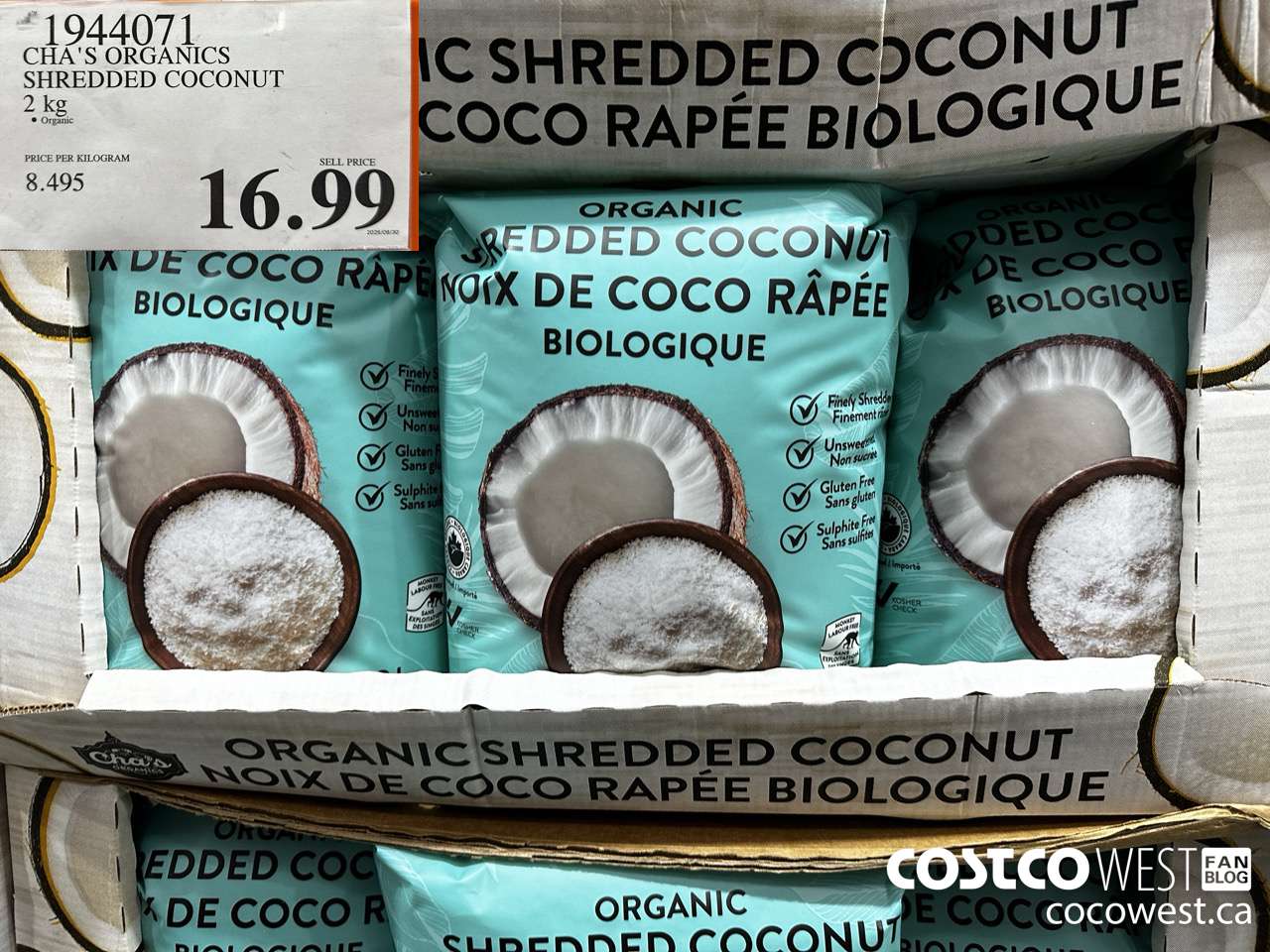 1944071 CHA'S ORGANICS SHREDDED COCONUT 2KG $16.99