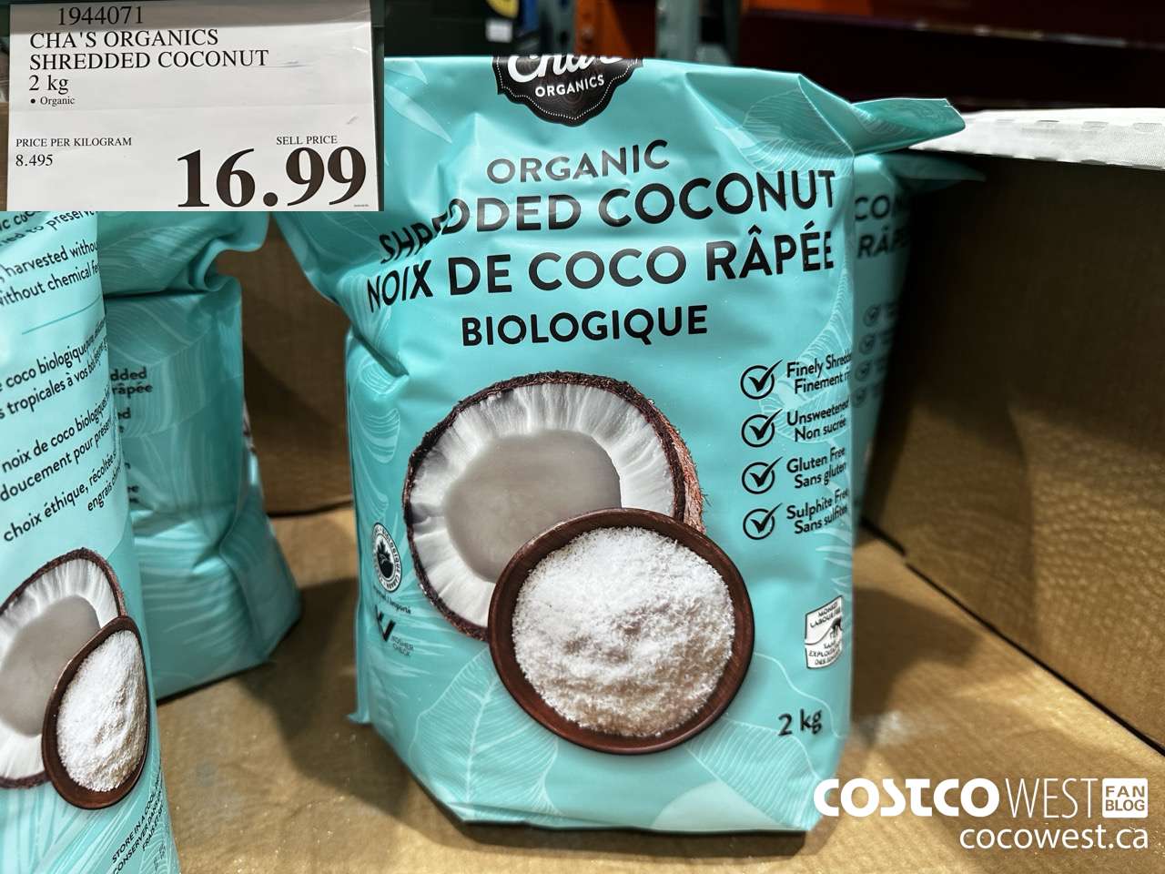 1944071 CHA'S ORGANICS SHREDDED COCONUT 2KG $16.99