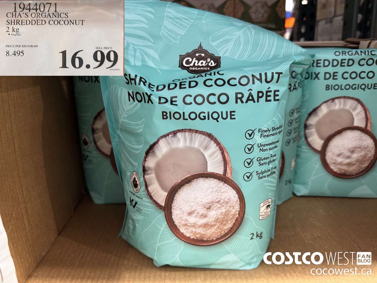 1944071 CHA'S ORGANICS SHREDDED COCONUT 2KG $16.99