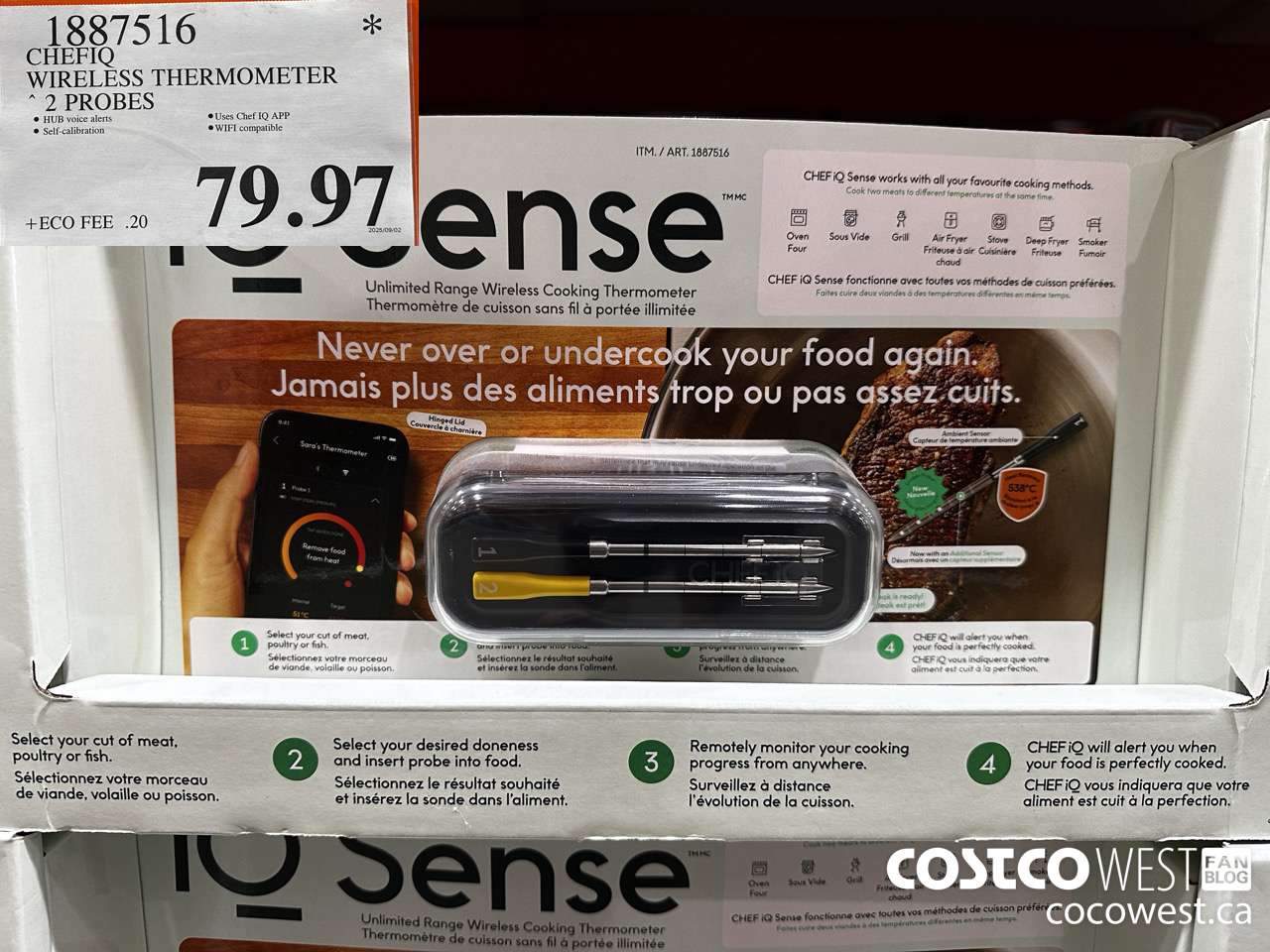 1887516 CHEFIQ WIRELESS THERMOMETER 2 PROBES $79.97