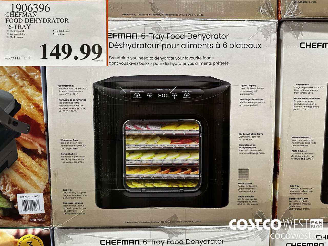 1906396 CHEFMAN FOOD DEHYDRATOR 6-TRAY $149.99