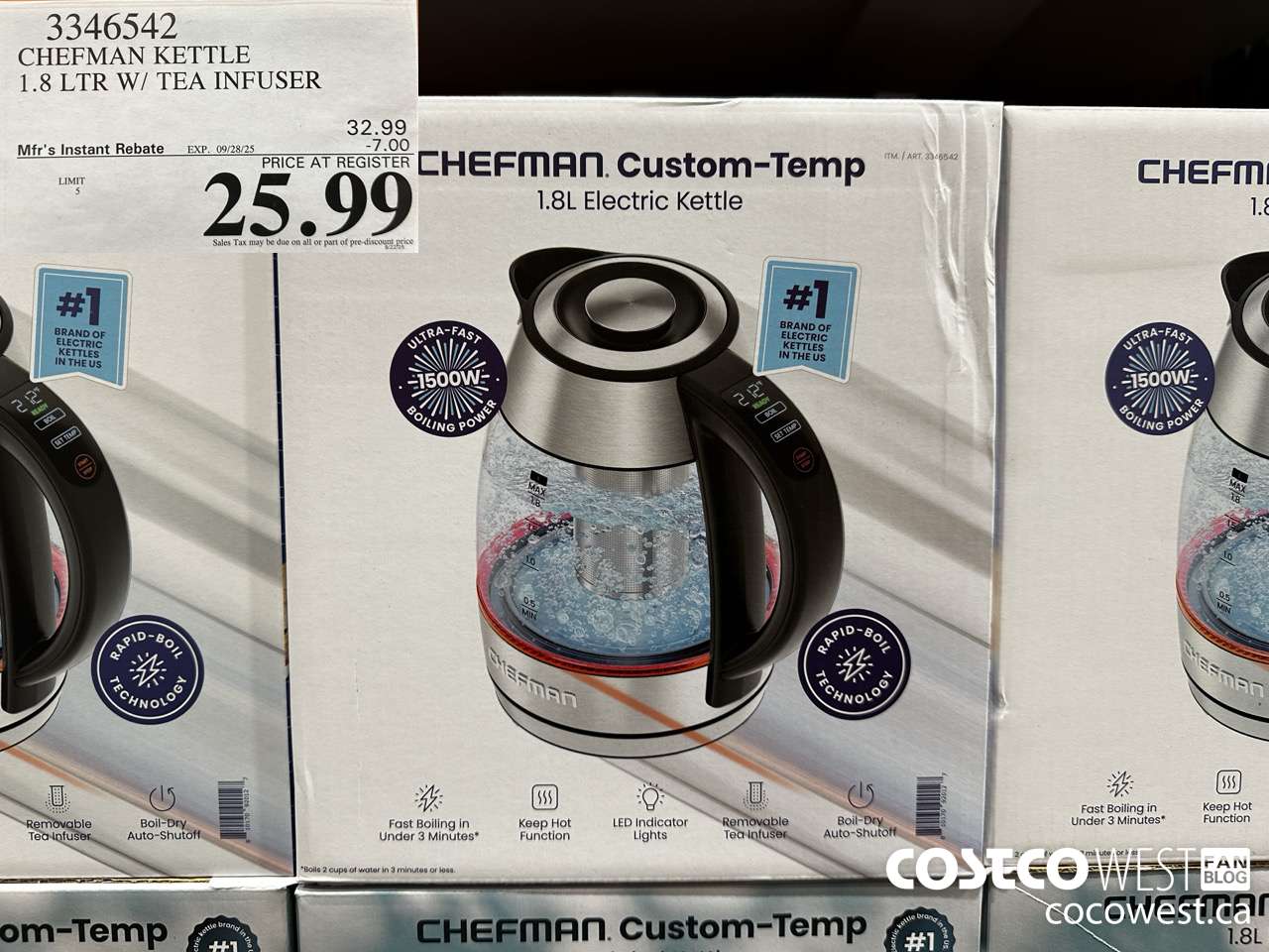 3346542 CHEFMAN KETTLE 1.8 LTR W/ TEA INFUSER ($7.00 INSTANT SAVINGS EXPIRES ON 2025-09-28) $25.99