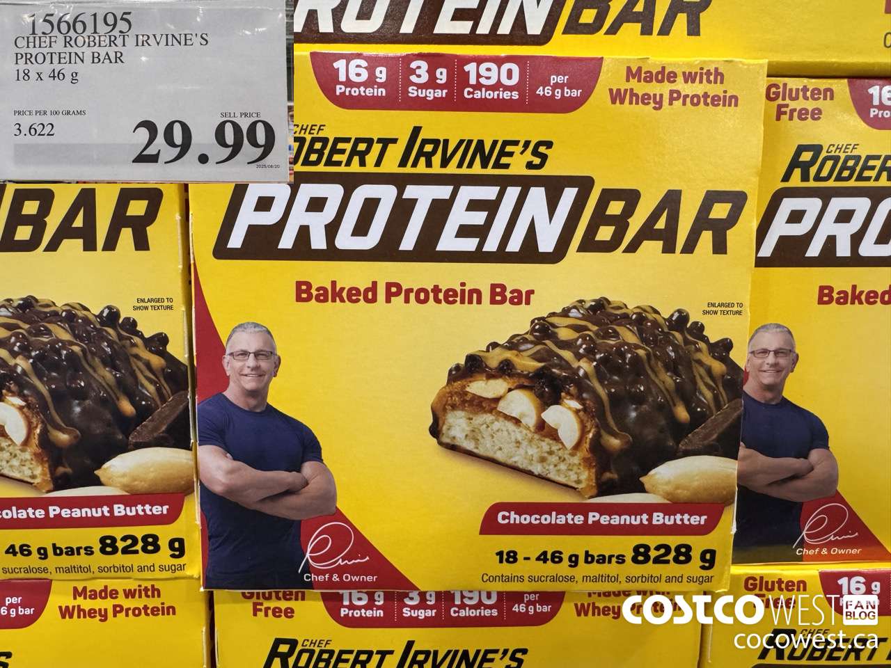 1566195 CHEF ROBERT IRVINE'S PROTEIN BAR 18 X 46G $29.99