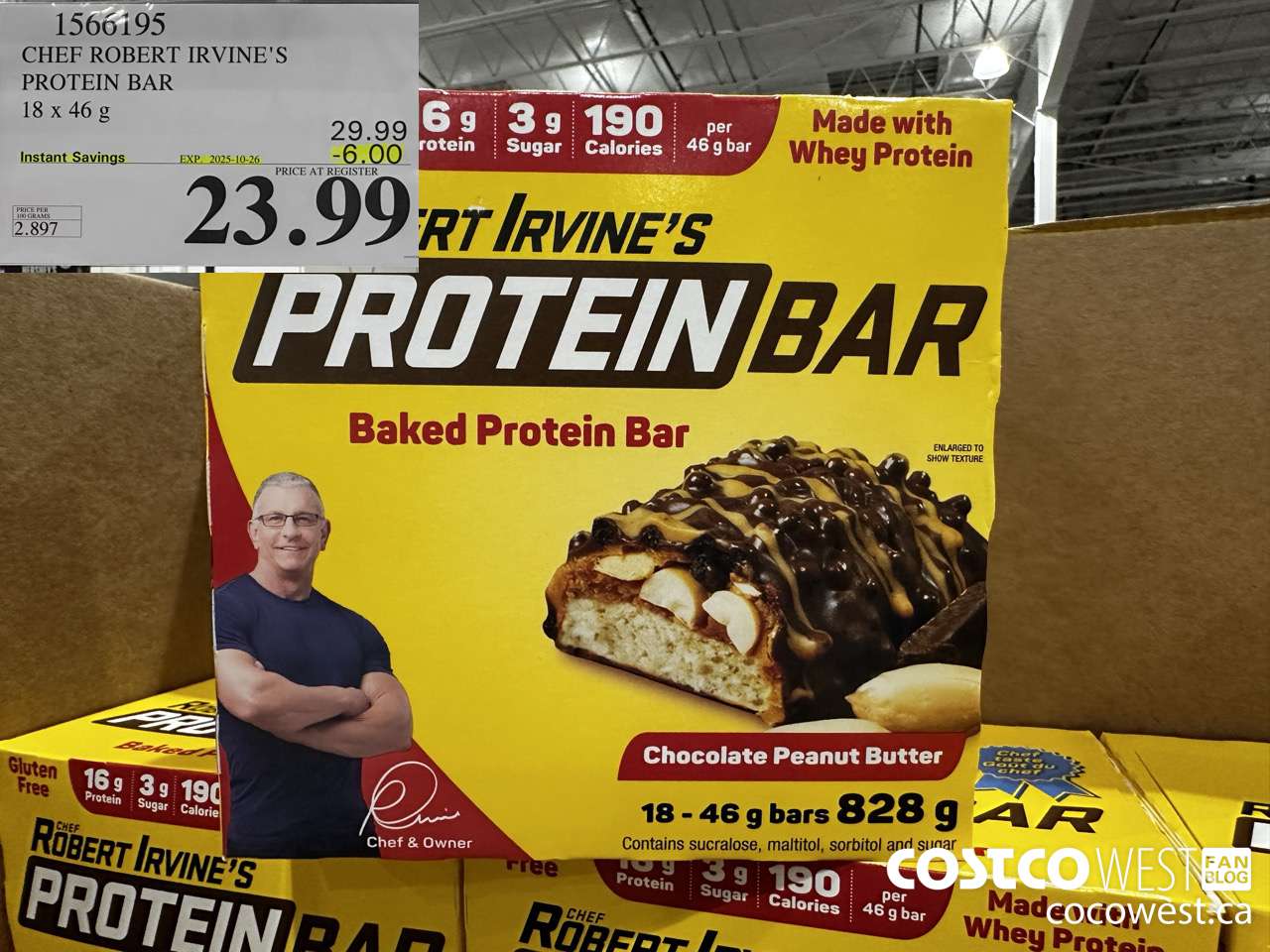 1566195 CHEF ROBERT IRVINE'S PROTEIN BAR 18 X 46G ($6.00 INSTANT SAVINGS EXPIRES ON 2025-10-26) $23.99