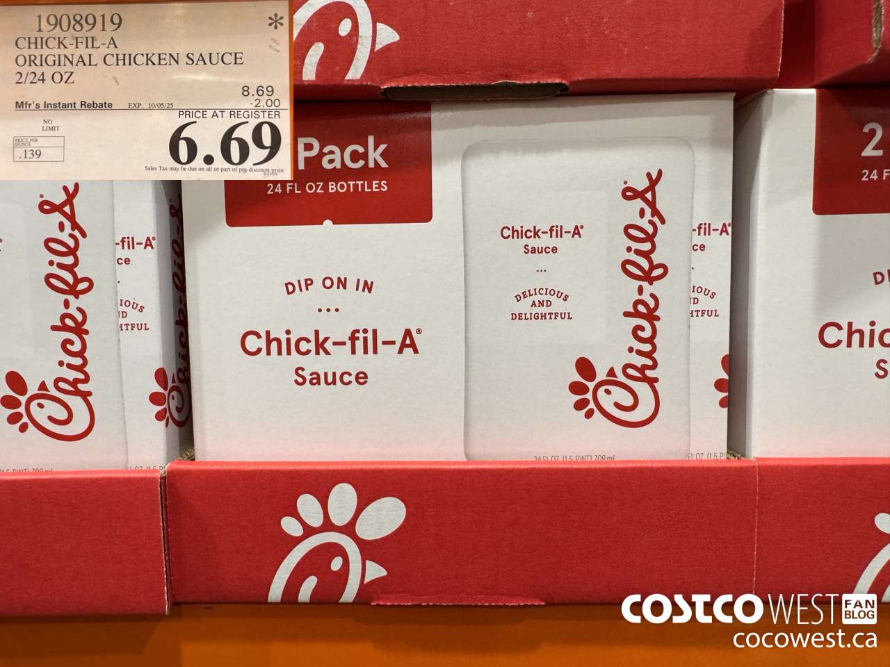 1908919 CHICK-FIL-A ORIGINAL CHICKEN SAUCE 2/24 OZ ($2.00 INSTANT SAVINGS EXPIRES ON 2025-10-05) $6.69