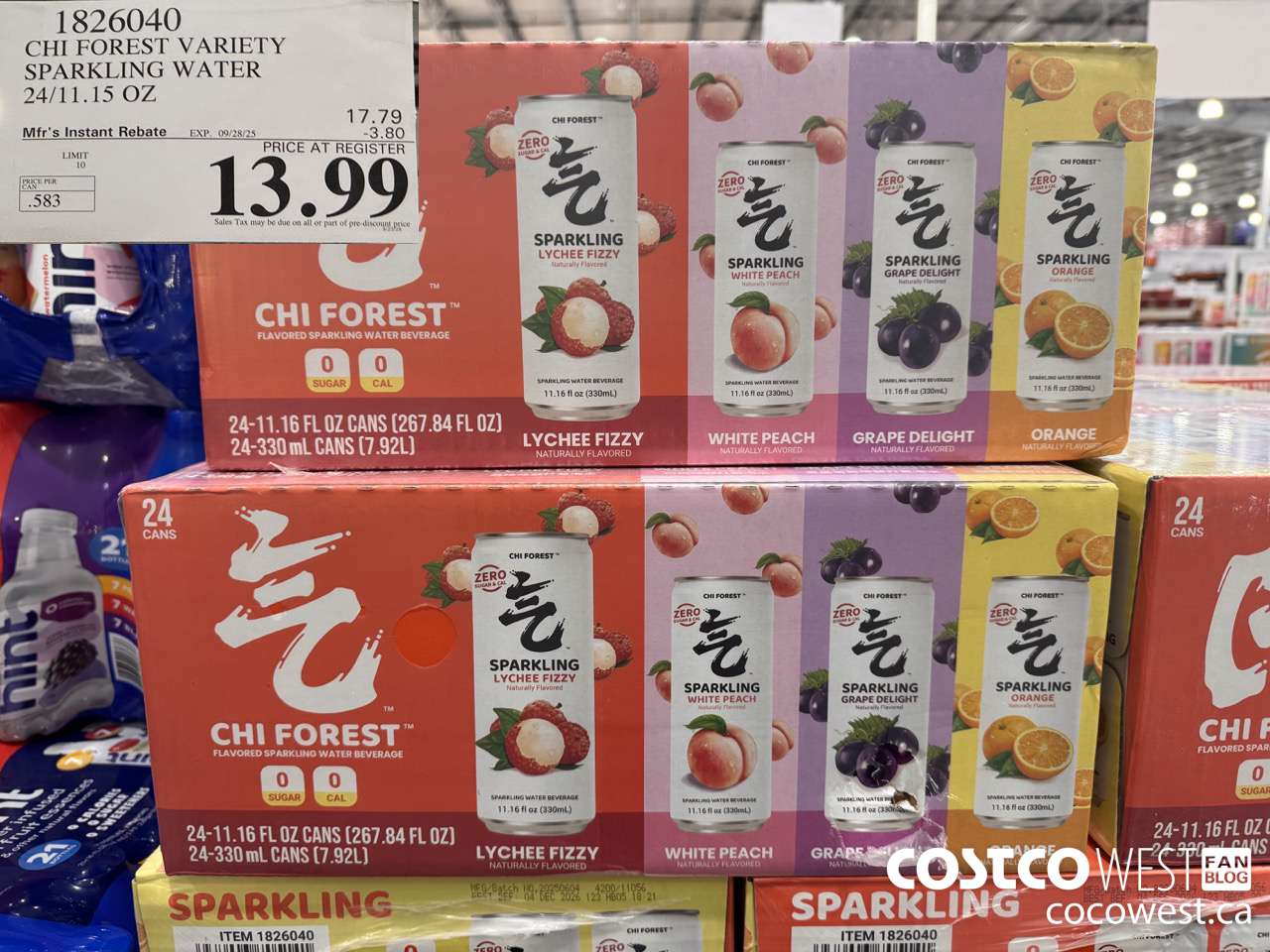 1826040 CHI FOREST VARIETY SPARKLING WATER 24/11.15 OZ ($3.80 INSTANT SAVINGS EXPIRES ON 2025-09-28) $13.99