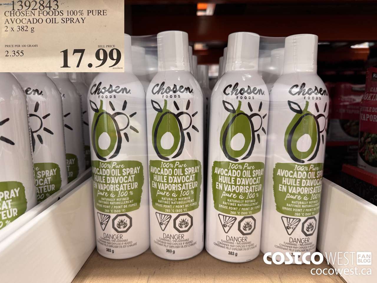 1392843 CHOSEN FOODS 100% PURE AVOCADO OIL SPRAY 2 x 382 g $17.99