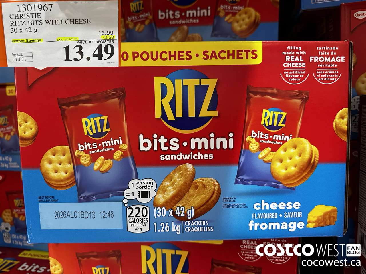 1301967 CHRISTIE RITZ BITS WITH CHEESE 30 x 42 g ($3.50 INSTANT SAVINGS EXPIRES ON 2025-09-28) $13.49